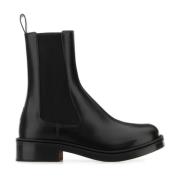 Stijlvolle zwarte leren enkellaarzen Alexander McQueen , Black , Heren