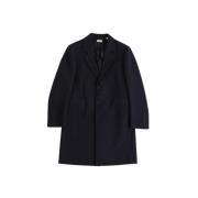 Navy Blue Wool Coat Burberry , Blue , Heren