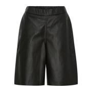 Zwarte Leren Bermuda Shorts met Saddleback Detail Notyz , Black , Dame...