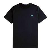 Navy Logo Geborduurd T-shirt Fred Perry , Green , Heren