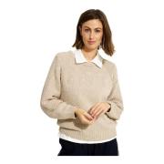 Camomile Gebreide Blouse Zand IN Front , Beige , Dames