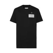 Zwarte Crew Neck T-shirt met Logo Patches Philipp Plein , Black , Here...