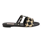 Zwarte Rockstud Slide Sandalen Valentino Garavani , Beige , Dames