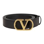 Glanzend kalfsleren riem met Vlogo-gesp Valentino Garavani , Black , H...