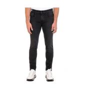 Zwarte denim met zakbeschadigingen Replay , Black , Heren