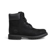 Zwarte leren enkellaarzen met rubberen zool Timberland , Black , Dames