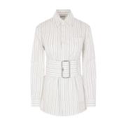 Gestreept katoenen overhemd met oversized gesp Burberry , White , Dame...