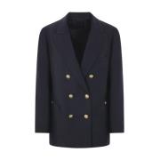 Navy Blauw Dubbel-Borst Wol Jas Blazé Milano , Blue , Dames