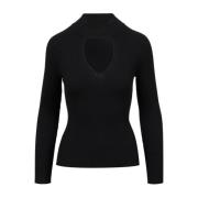 Ribgebreide Hoge Hals Trui Kaos , Black , Dames