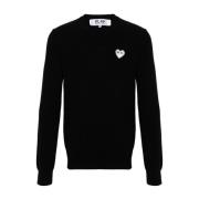 Zwarte Wollen Gebreide Trui met Hart Patch Comme des Garçons Play , Bl...