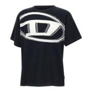 Zwarte Katoenen T-shirt met Logo Diesel , Black , Heren