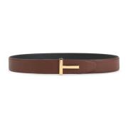 Gestructureerde leren riem Tom Ford , Brown , Heren