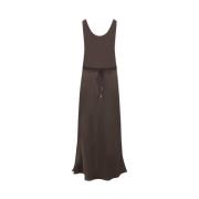 Bruine Mouwloze Satijnen Jurk Brunello Cucinelli , Brown , Dames