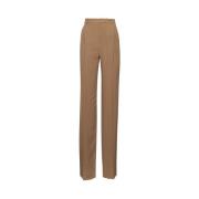 Beige Zijden Hoge Taille Broek Saint Laurent , Brown , Dames