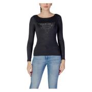 Zwart Gebreide Top, Lange Mouw, Ronde Hals Guess , Black , Dames