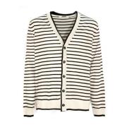 Gestreepte V-hals Cardigan Sweater Mauro Grifoni , White , Heren