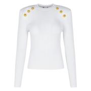 Witte Gestreepte Trui met Ronde Halslijn Balmain , White , Dames