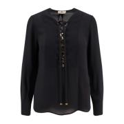 Diepe Halslijn Viscose Shirt met Kant Elisabetta Franchi , Black , Dam...