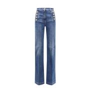 Stretch denim flared jeans met metalen knopen Elisabetta Franchi , Blu...