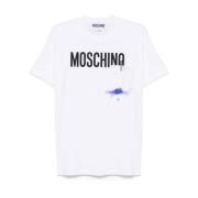 Wit Crew Neck T-shirt met Print Moschino , White , Heren