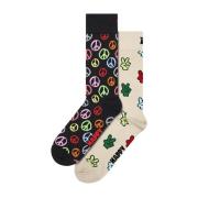 Vredesokken 2-pack in Crème Happy Socks , Multicolor , Unisex