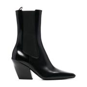 Zwarte Leren Chelsea Laarzen met Hak Prada , Black , Dames