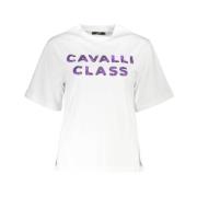 Wit Katoenen T-shirt met Statement Print Cavalli Class , White , Dames