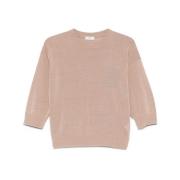 Bruine Bead-Detailing Sweater met Ribgezoomde Zoom Peserico , Brown , ...