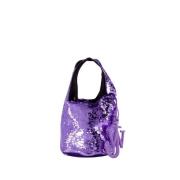 Paarse Sequin Crossbody Tas met Gewatteerd Lambskin JW Anderson , Purp...