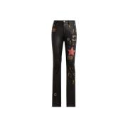 Leren Rechte Pijp Versierde Broek Roberto Cavalli , Black , Dames