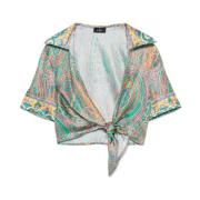 Groene Strik-Top Korte Mouwen Etro , Multicolor , Dames