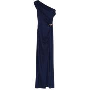 Navy Blauwe Gedrapeerde Jurk met Zijsplit Elisabetta Franchi , Blue , ...