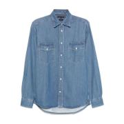 Indigo Denim Shirt met Borstzakken Tommy Hilfiger , Blue , Heren