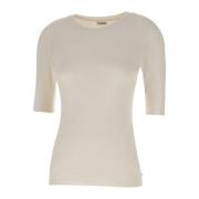 Melkwitte Wol Modal T-shirt Closed , White , Dames