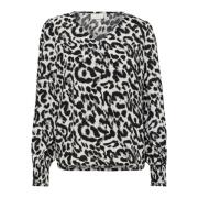 Luipaardprint Blouse met V-Hals Kaffe , Black , Dames