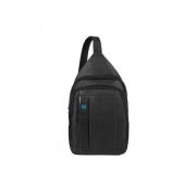 Zwarte leren en stoffen tas Piquadro , Black , Unisex