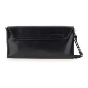 Zwarte Leren Clutch met Velcro Sluiting Vaquera , Black , Dames