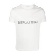 Logo Print Crew Neck T-shirts Saint Laurent , White , Heren