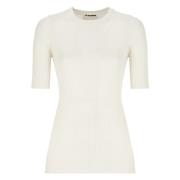 Zijden Geribbeld T-shirt Ivoor Jil Sander , Beige , Dames