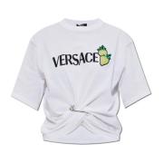 T-shirt met applicatie en drapering Versace , White , Dames