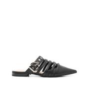 Zwarte Leren Sandalen Verhogen Stijl Pinko , Black , Dames