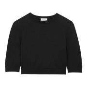 Zwarte Gebreide Wol Crop Top Saint Laurent , Black , Dames