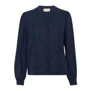 Navy Blazer Blouse met V-hals Cream , Blue , Dames