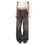 Zwarte Wijde Plooiende Jeans R13 , Gray , Dames