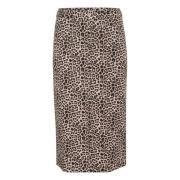 Denim Rok Luipaardprint Kaffe Curve , Brown , Dames