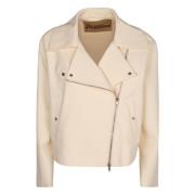 Asymmetrische Bikerjas met Polyamide Elastaan Herno , White , Dames