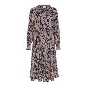 Blauwe Paisley Lange Jurk met Pofmouwen Cream , Blue , Dames