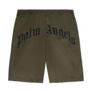 Gebogen Logo Zwemshorts Palm Angels , Green , Heren