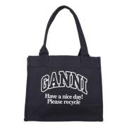 Elegante Canvas Tote Tas Phantom Ganni , Black , Dames