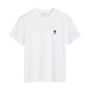 Hart Logo T-shirt - Biologisch Katoen Ami Paris , White , Heren